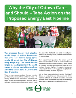 Why the City of Ottawa Can – and Should – Take Action on the Proposed Energy East Pipeline