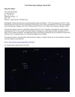 TAAS Observing Challenge, March 2016 Deep Sky Object