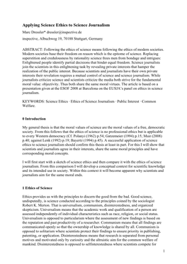 Applying Science Ethics to Science Journalism Marc Dressler* Dressler@Inspective.De Inspective, Albuchweg 19, 70188 Stuttgart, Germany