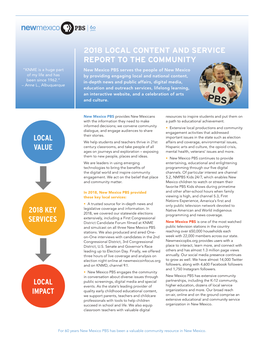 2018 Local Content and Service Report to the Community Local Value 2018 Key Services Local Impact