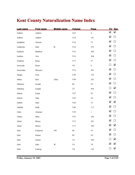 Kent County Naturalization Name Index, Aalbers, A