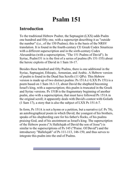 Psalm 151 Introduction