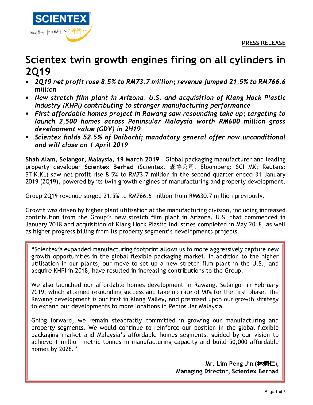 Scientex Twin Growth Engines Firing on All