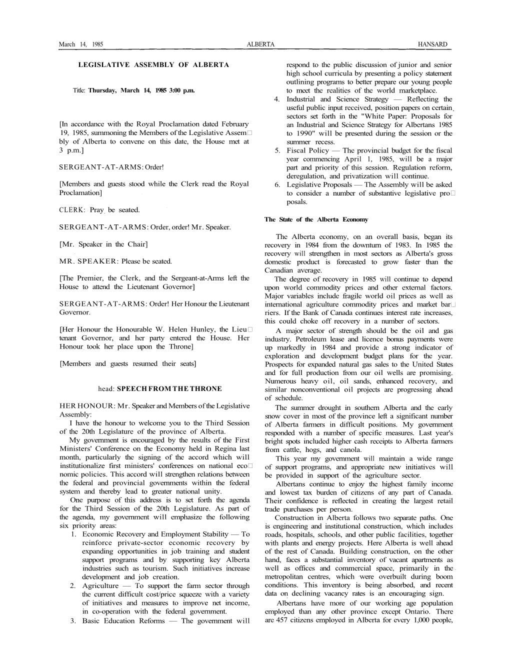 LEGISLATIVE ASSEMBLY of ALBERTA [In Accordance with The