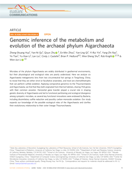 Genomic Inference of the Metabolism and Evolution of the Archaeal Phylum Aigarchaeota