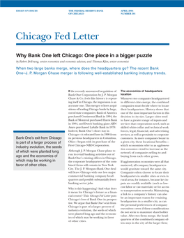 Why Bank One Left Chicago: One Piece in a Bigger Puzzle, Chicago