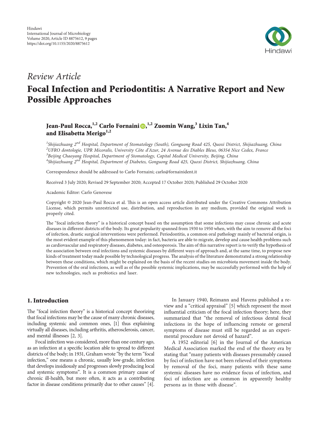 Focal Infection and Periodontitis: a Narrative Report and New Possible Approaches