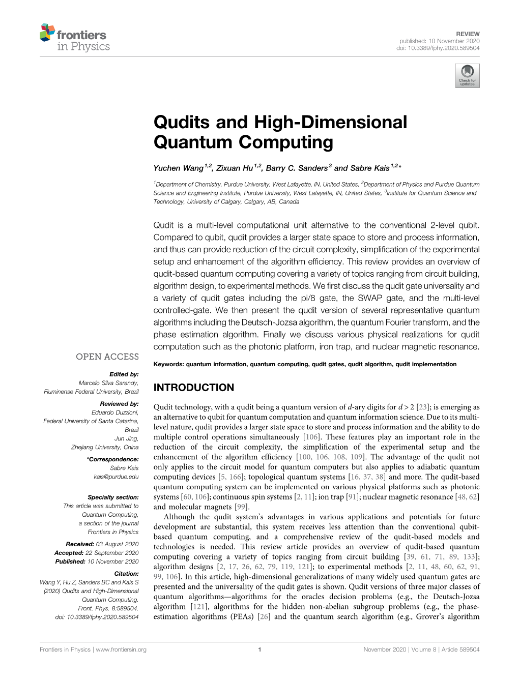 Qudits and High-Dimensional Quantum Computing