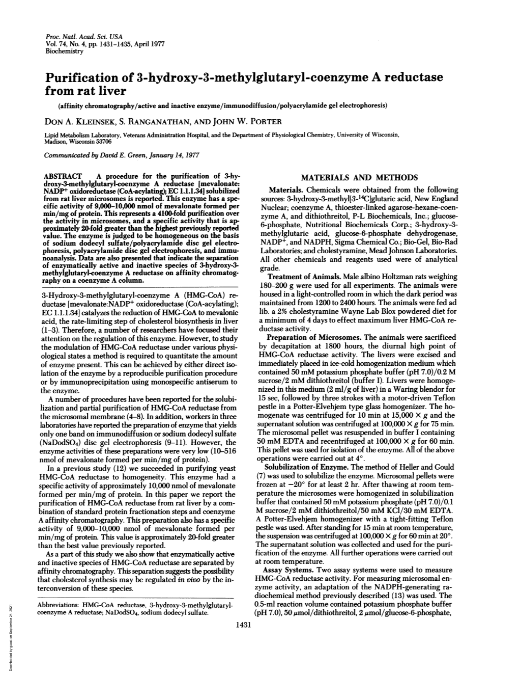 Purification of 3-Hydroxy-3-Methylglutaryl