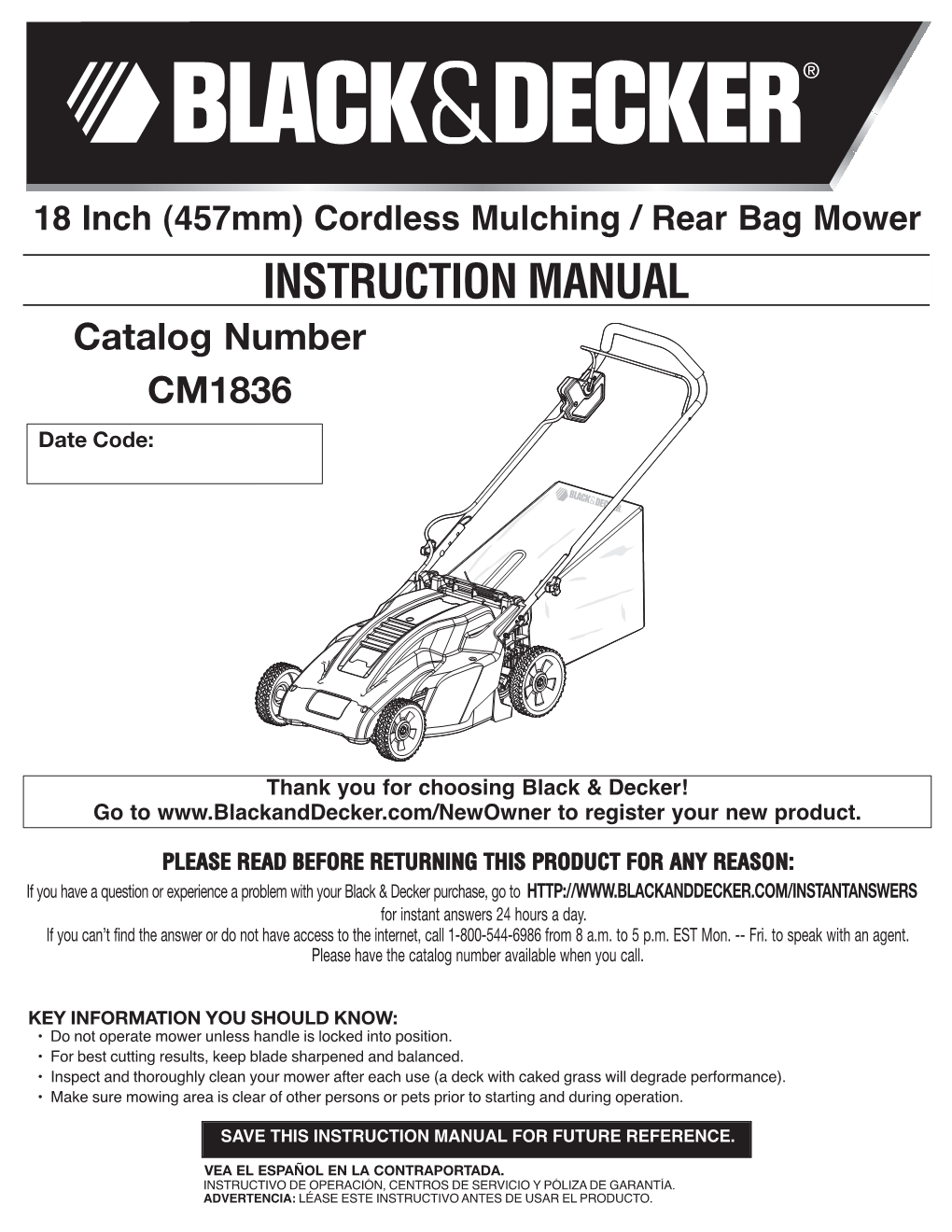 INSTRUCTION MANUAL Catalog Number CM1836 Date Code