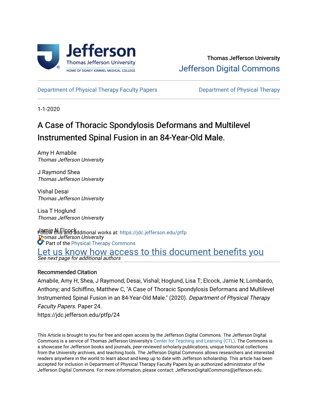 A Case of Thoracic Spondylosis Deformans and Multilevel Instrumented Spinal Fusion in an 84-Year-Old Male