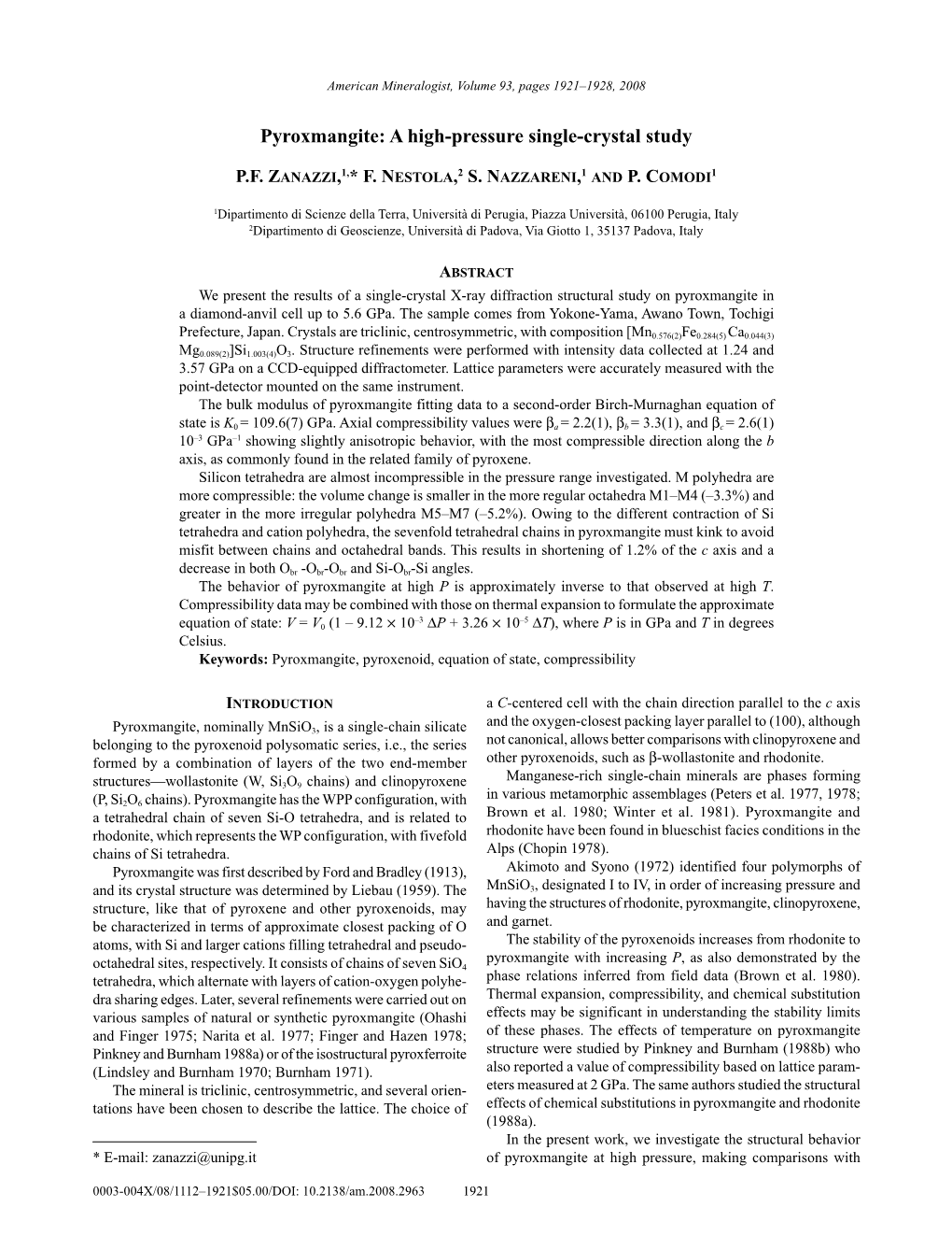 Pyroxmangite: a High-Pressure Single-Crystal Study