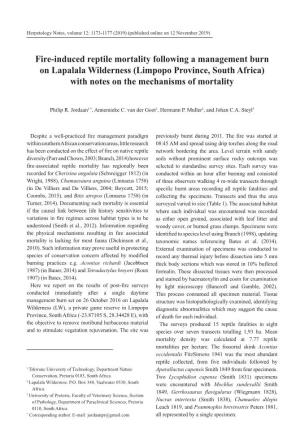 Fire-Induced Reptile Mortality Following a Management Burn on Lapalala Wilderness (Limpopo Province, South Africa) with Notes on the Mechanisms of Mortality