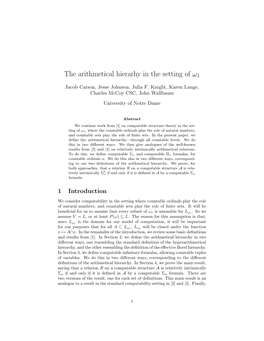 The Arithmetical Hierarchy in the Setting of Ω 1 Computability