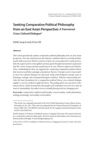 Seeking Comparative Political Philosophy from an East Asian Perspective: a Transversal Cross-Cultural Dialogue*