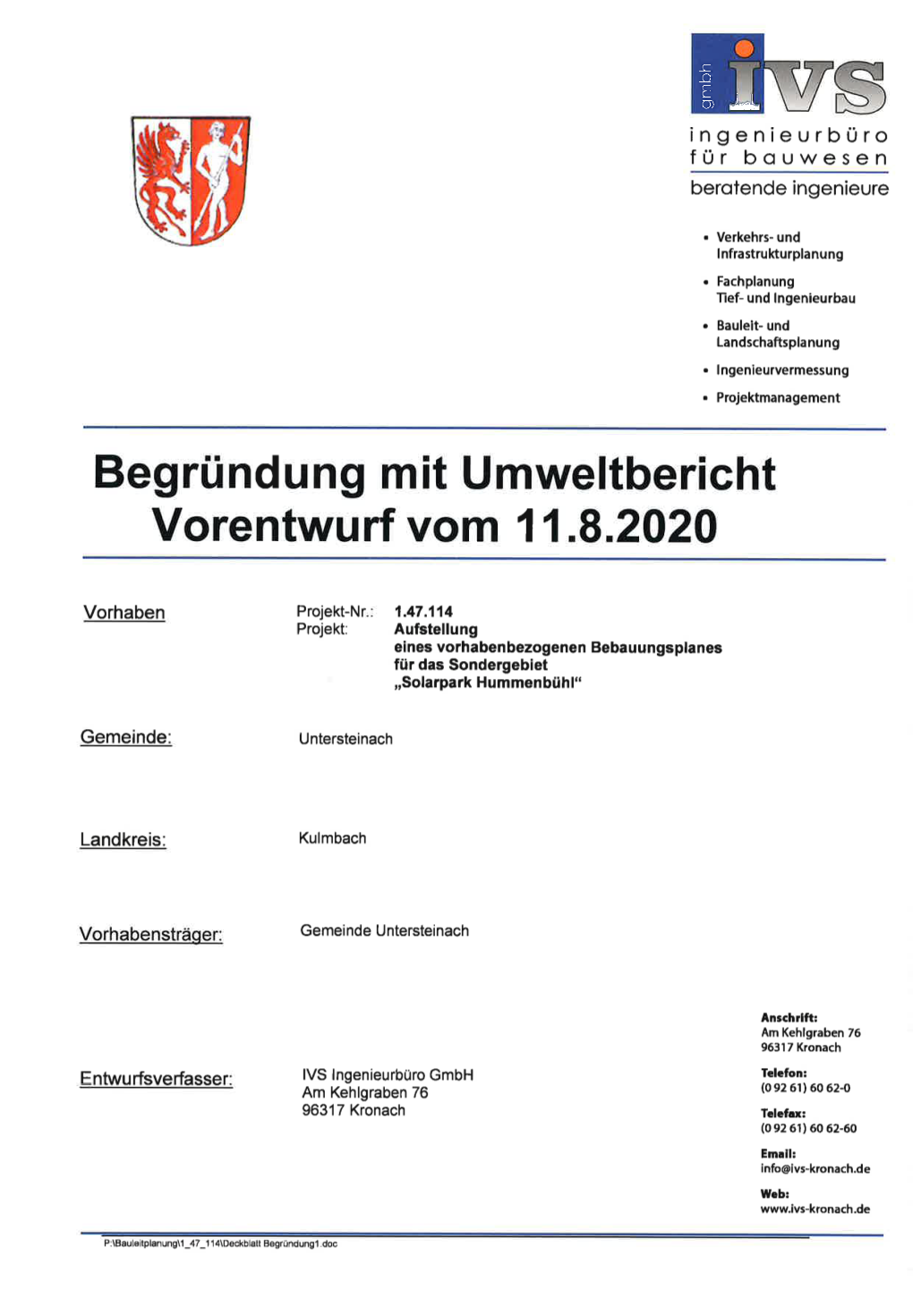 Begründung Mit Umweltbericht Vorentwurf Vom 11.8. 2020