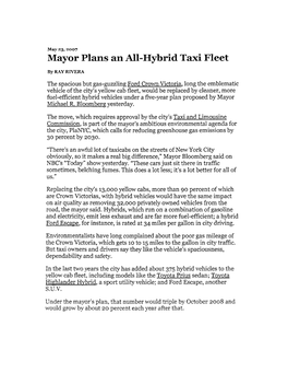 Mayor Plans an All-Hybrid Taxi Fleet
