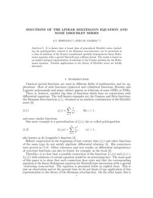 SOLUTIONS of the LINEAR BOLTZMANN EQUATION and SOME DIRICHLET SERIES 1. Introduction Classical Special Functions Are Used In