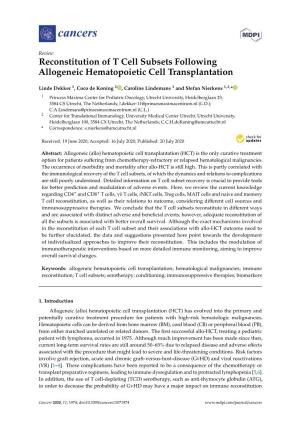 Reconstitution of T Cell Subsets Following Allogeneic Hematopoietic Cell Transplantation