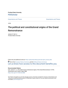 The Political and Constitutional Origins of the Grand Remonstrance