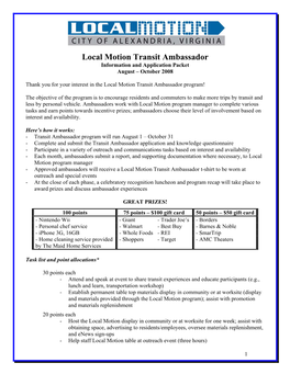 Local Motion Transit Ambassador Information and Application Packet August – October 2008