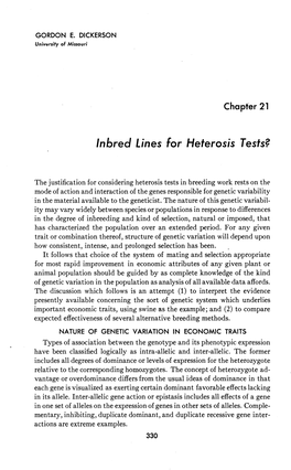 Inbred Lines for Heterosis Tests?