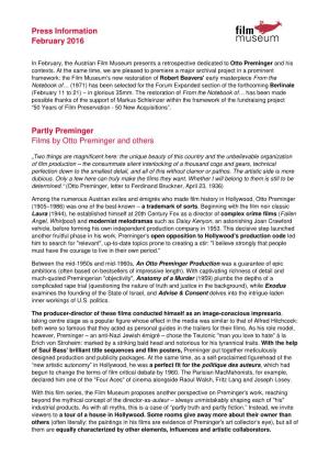 Press Information February 2016 Partly Preminger Films by Otto
