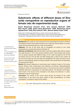 Subchronic Effects of Different Doses of Zinc Oxide Nanoparticle on Reproductive Organs of Female Rats: an Experimental Study,” Int J Reprod Biomed 2019; 17: 107–118