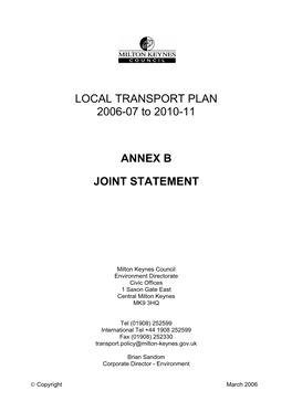 LOCAL TRANSPORT PLAN 2006-07 to 2010-11 ANNEX B JOINT