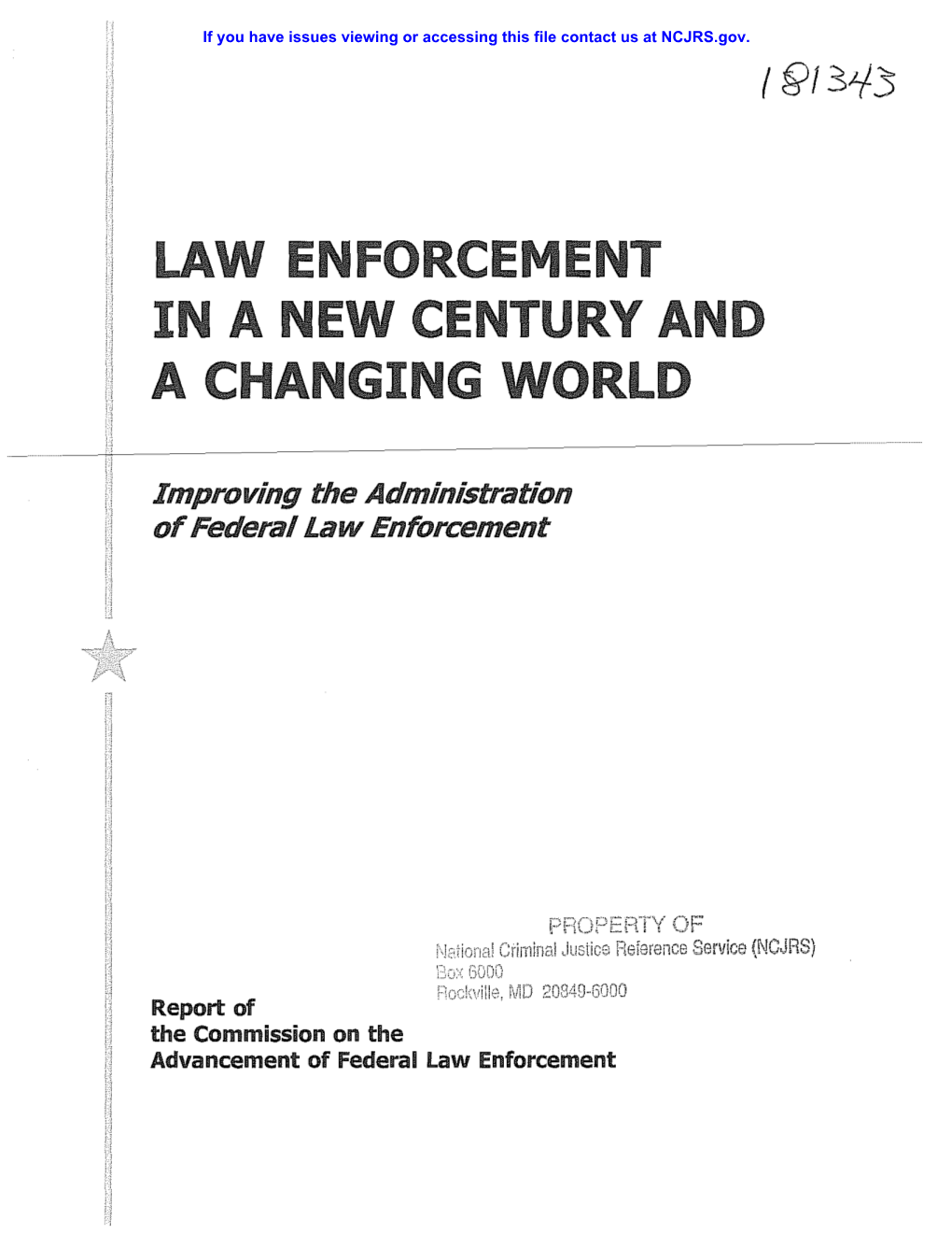 Report to the Commission on the Advancement of Federal Law Enforcement