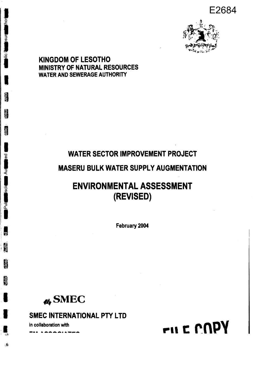 Ifigure ES-. Potential Impact Area for the Maseru Bulk Water Supply Augmentation Project