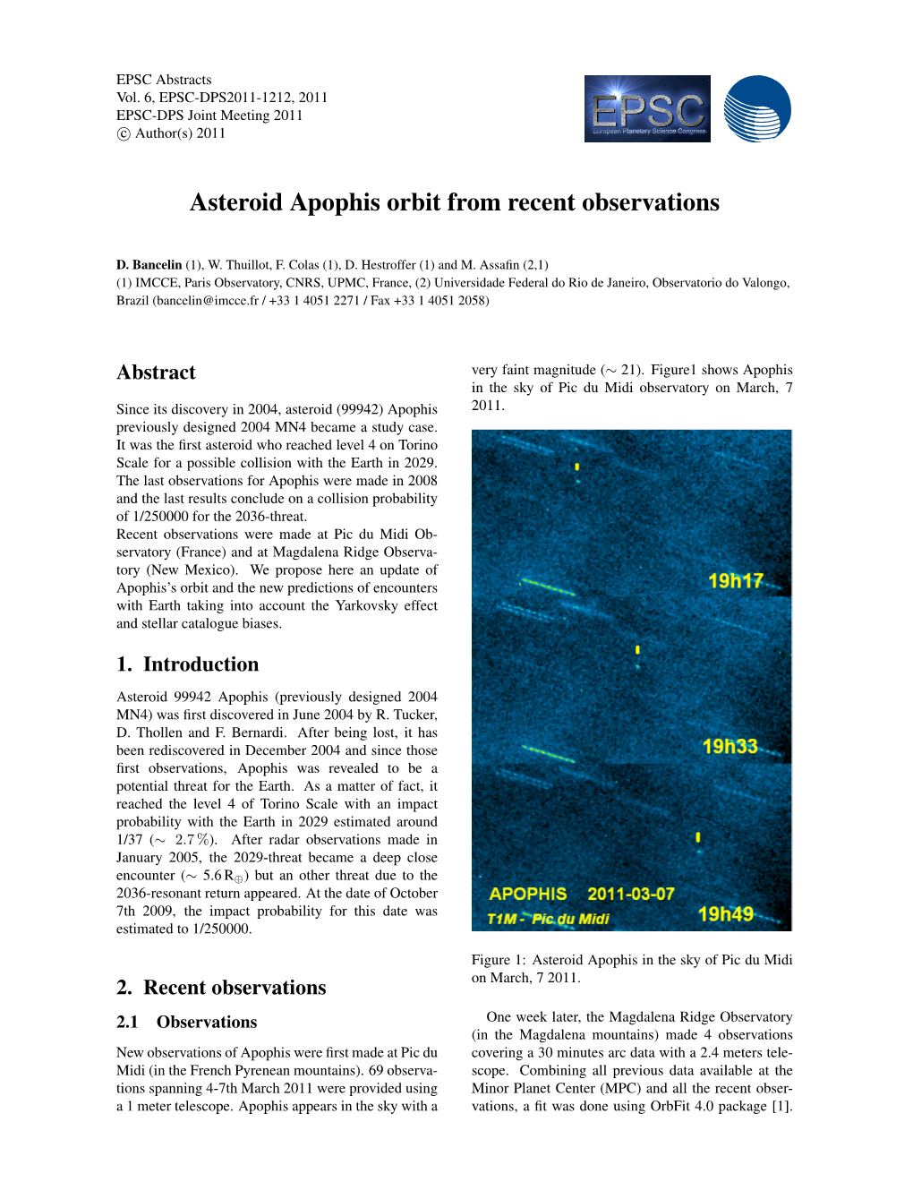 Asteroid Apophis Orbit from Recent Observations