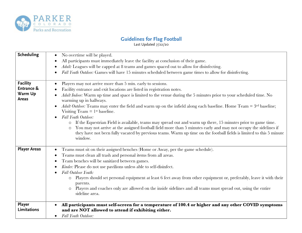 Guidelines for Flag Football Last Updated 7/22/20