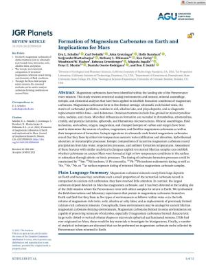 Formation of Magnesium Carbonates on Earth and Implications for Mars