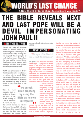 THE BIBLE REVEALS NEXT and LAST POPE WILL BE a DEVIL IMPERSONATING JOHN PAUL II WHY THIS IS TRUE As You Undertake This Solemn Study