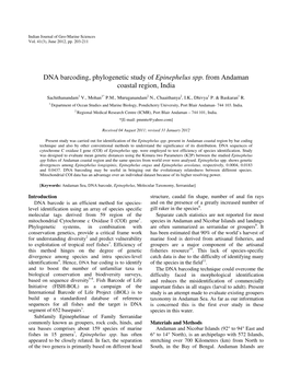 DNA Barcoding, Phylogenetic Study of Epinephelus Spp. from Andaman Coastal Region, India