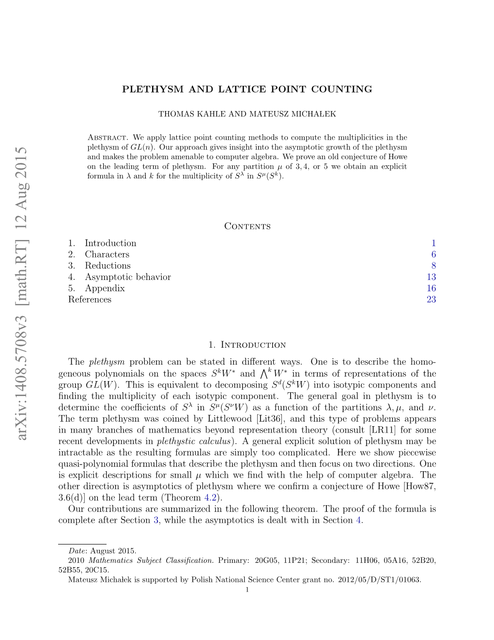 Plethysm and Lattice Point Counting 3