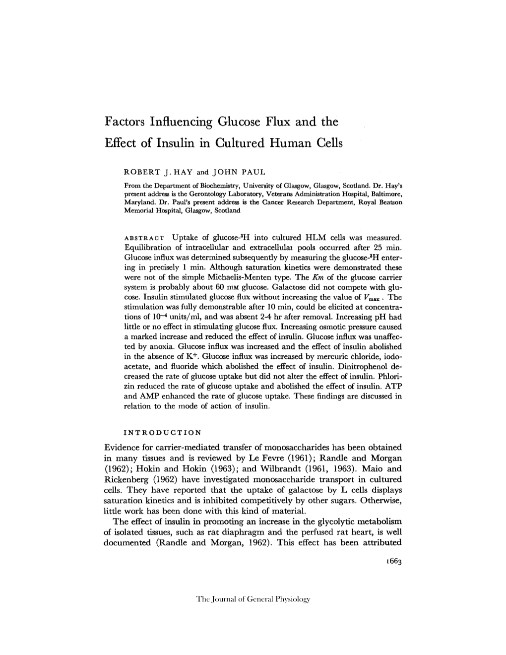 Factors Influencing Glucose Flux and the Effect of Insulin in Cultured Human Cells