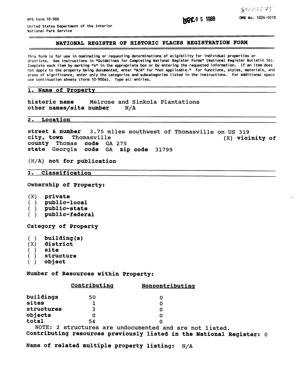 C 75 NPS Form 10-900 |Jg£0 § W 