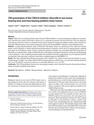 CNS Penetration of the CDK4/6 Inhibitor Ribociclib in Non-Tumor
