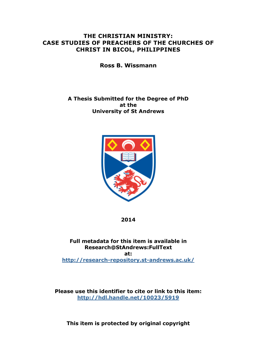 Ross B. Wissmann Phd Thesis