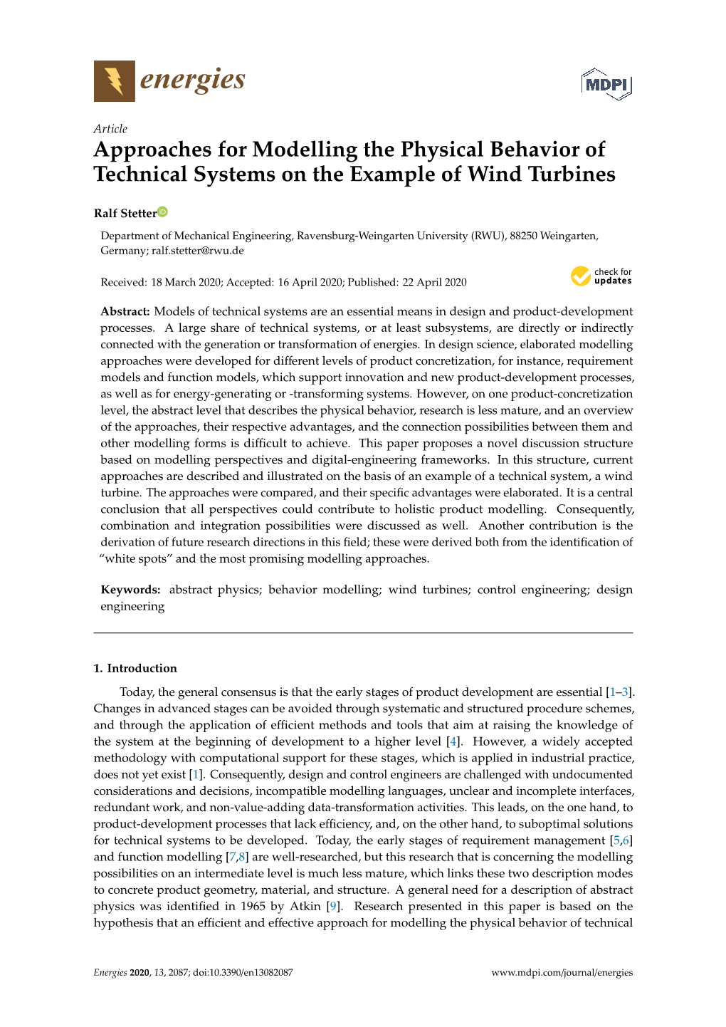 Approaches for Modelling the Physical Behavior of Technical Systems on the Example of Wind Turbines