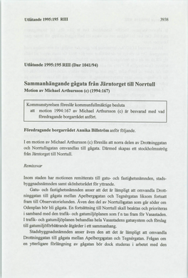 Sammanhängande Gågata Från Järntorget Till Norrtull Motion Av Michael Arthursson (C) (1994:167)