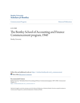 The Bentley School of Accounting and Finance Commencement Program, 1940 Bentley University