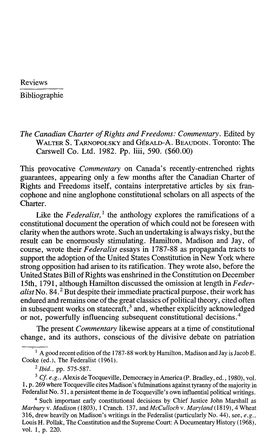 Reviews Bibliographie the Canadian Charter Ofrights Andfreedoms