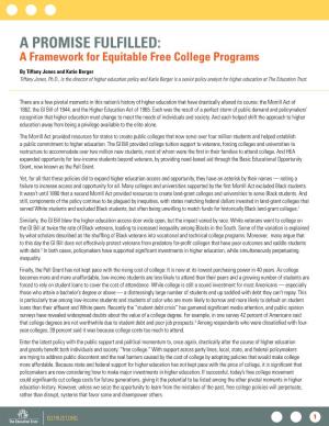 A PROMISE FULFILLED: a Framework for Equitable Free College Programs