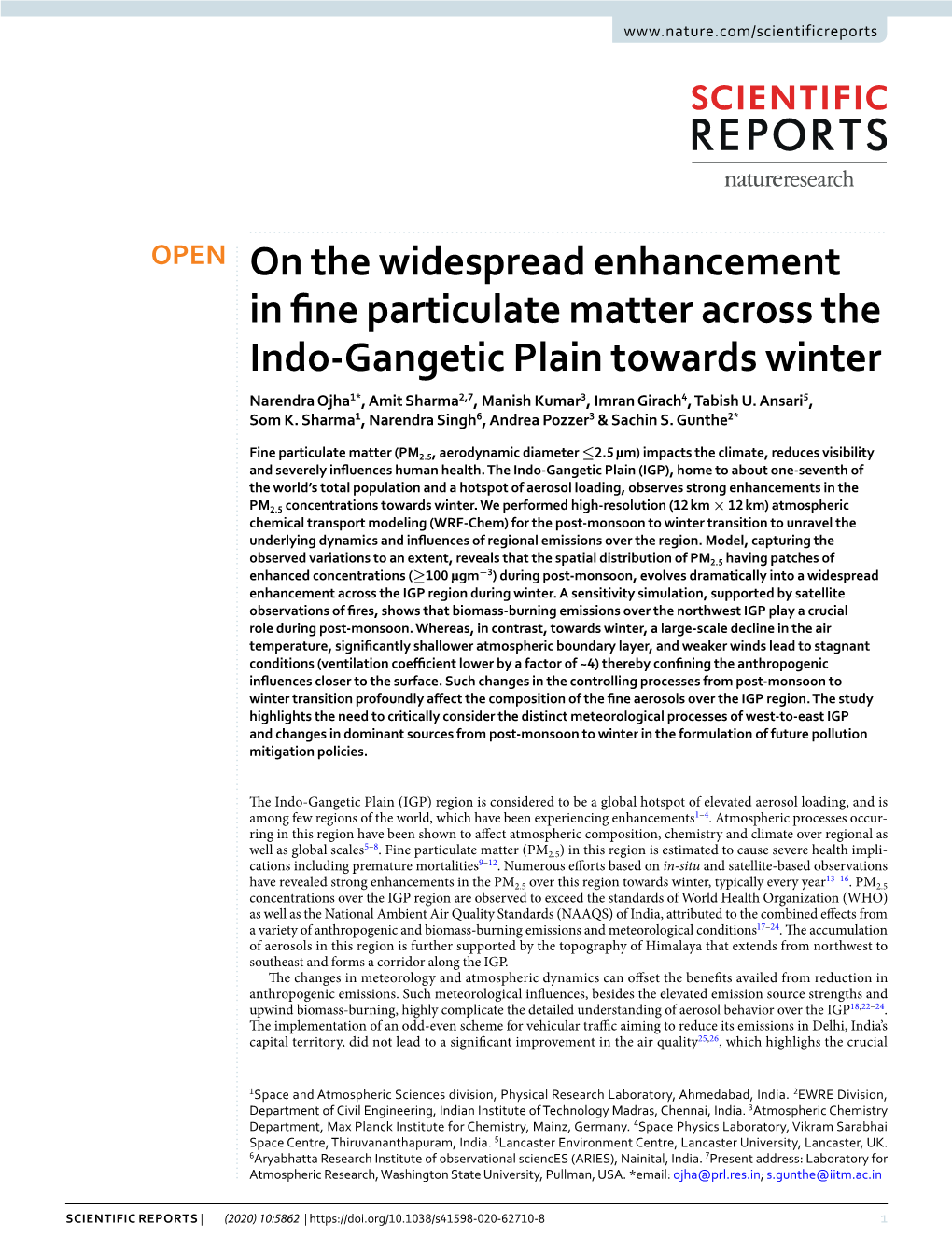 On the Widespread Enhancement in Fine Particulate Matter Across The