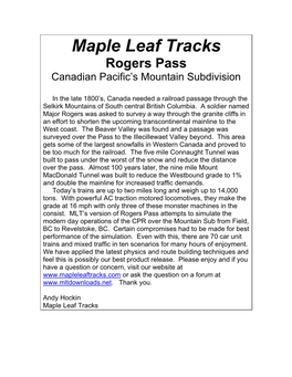 Maple Leaf Tracks Rogers Pass Canadian Pacific’S Mountain Subdivision