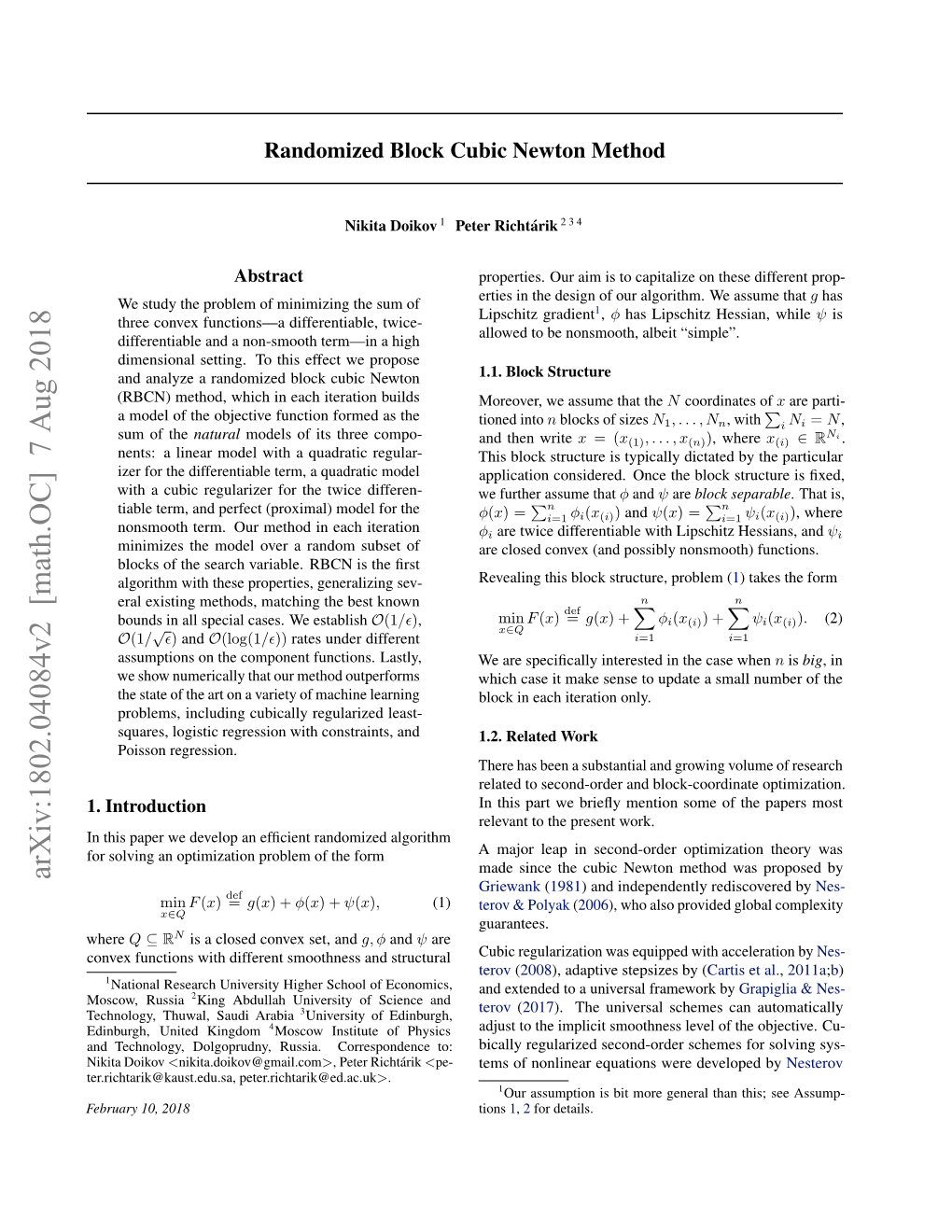 Randomized Block Cubic Newton Method