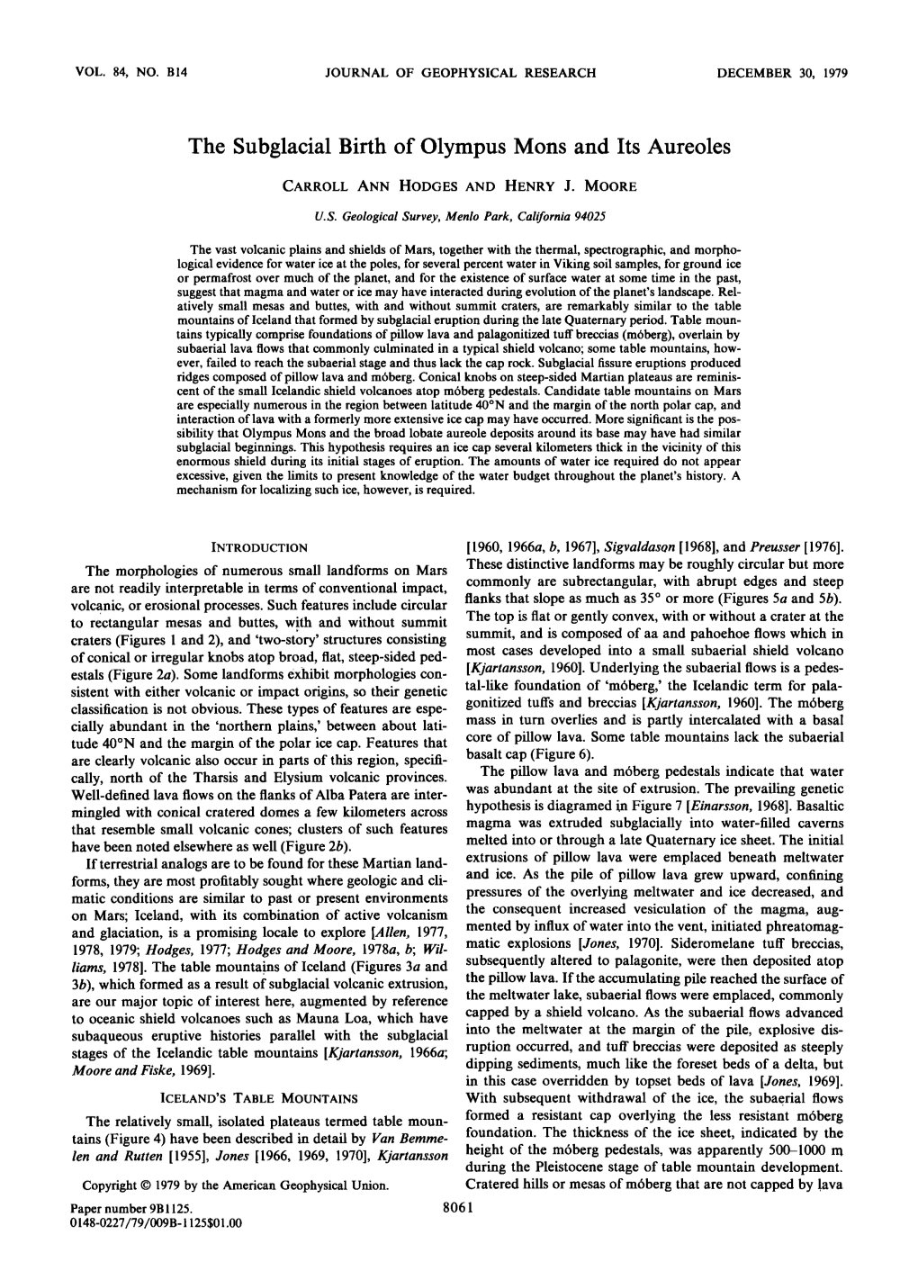 The Subglacial Birth of Olympus Mons and Its Aureoles